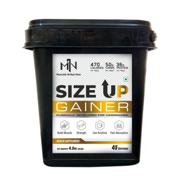 MuscleD-IN Nutrition Size Up Gainer 4.5kg | High-Calorie Mass Gainer for Hardgainers with 36g Protein and 50g Carbs per 100g